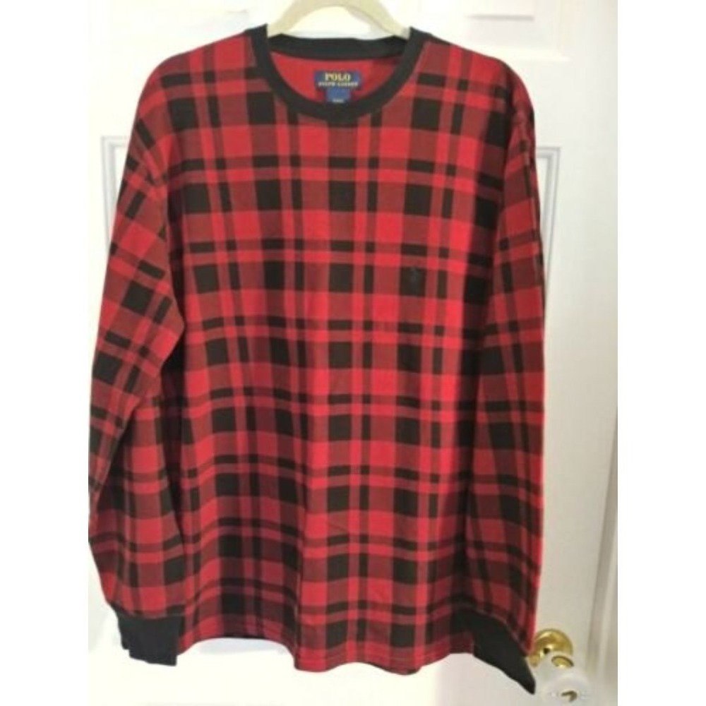 Men's Ralph Lauren Polo RED Plaid Longsleeve Thermal Shirt Sz. L